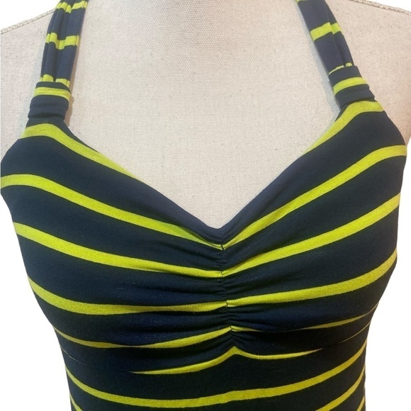 Dakini halter twisted striped athletic dress bralette navy & chartreuse small - Picture 7 of 11